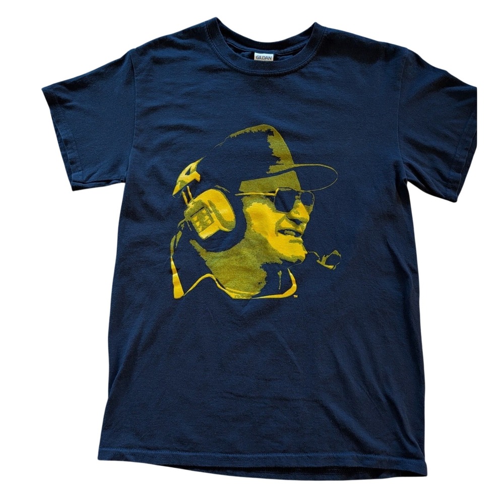 Bo Schembechler Michigan Wolverines Football T Shirt Small Navy Gildan Graphic